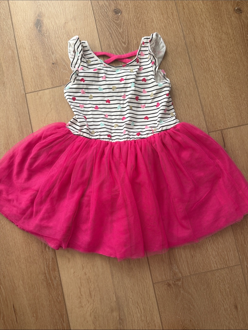 Isaac Mizrahi Hot Pink Tulle Dress with Striped Heart Bodice